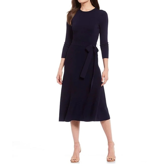 🍀❤️ NWT-Eliza J-Blue Sweater Knit-Button Front Flared Dress - Picture 3 of 7